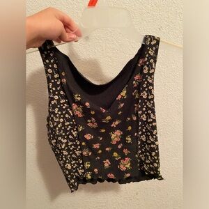 Black floral crop top. Corset style stitching. Size small
